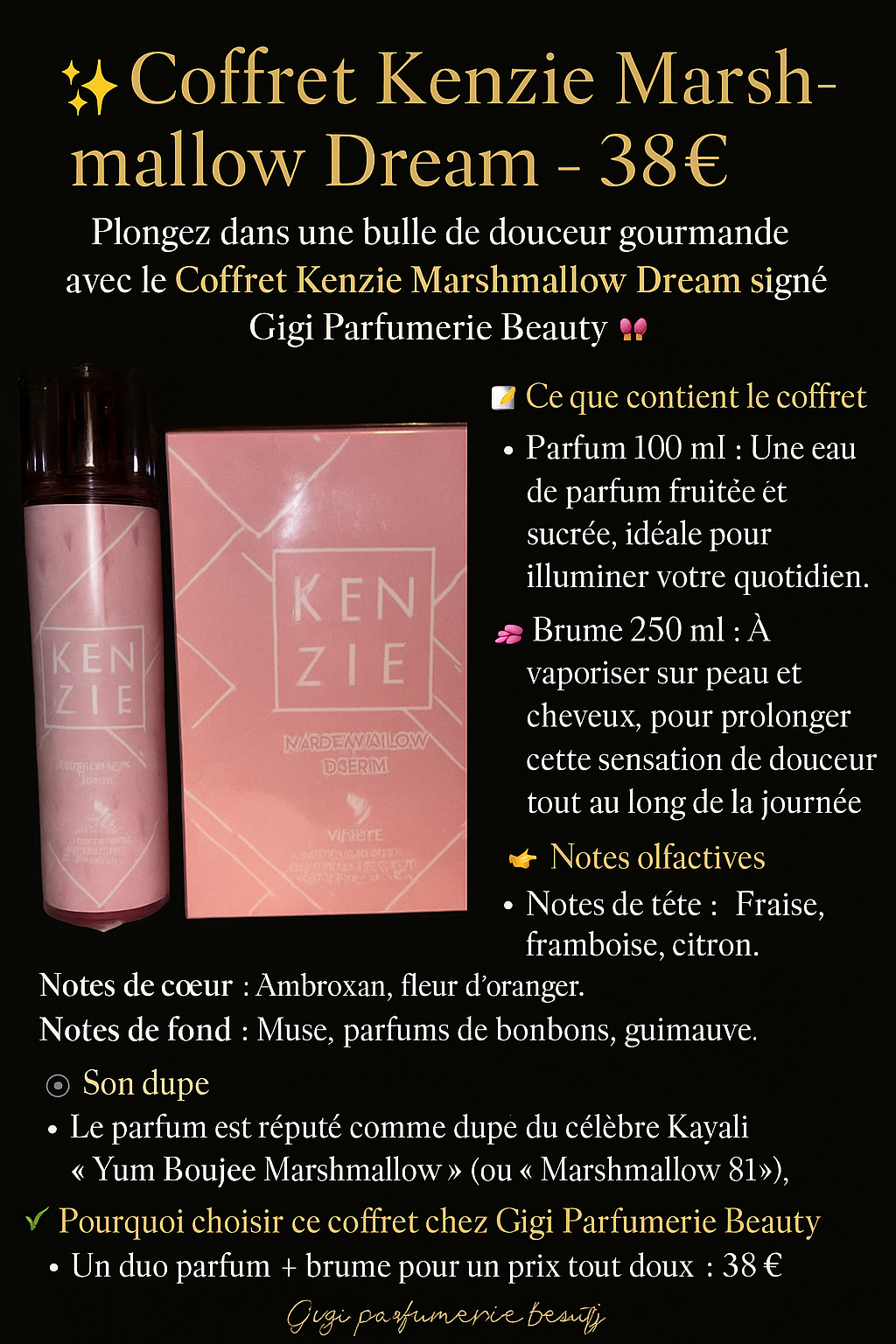 ✨ Coffret Kenzie Marshmallow Dream (Parfum 100 ml + Brume 250 ml) — 38 €